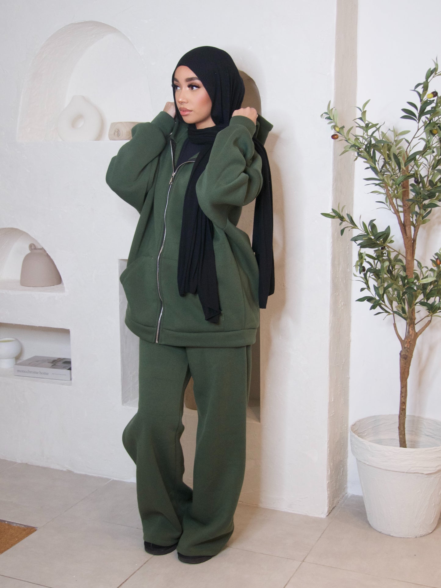 GREEN ZIP THROUGH HOODED TRACKSUIT SET
