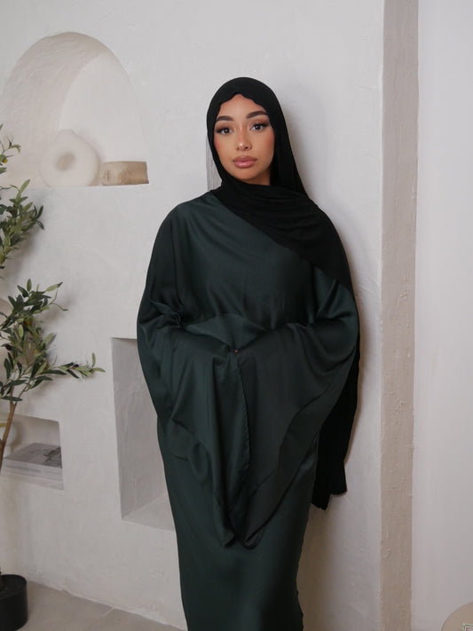 ABAYA SATINÉE VERT ÉMERAUDE