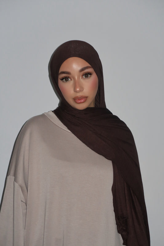 BROWN INTEGRATED UNDERSCARF JERSEY HIJAB