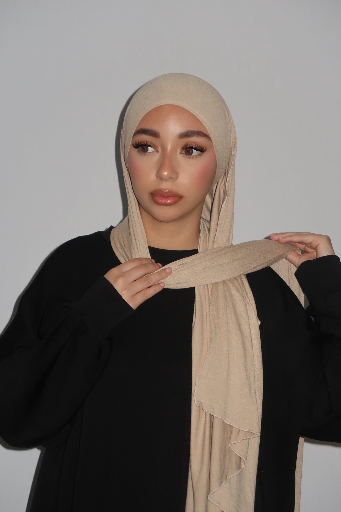 BEIGE INTEGRATED UNDERSCARF JERSEY HIJAB